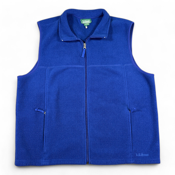 LL Bean Vest Adult LARGE Blue Fleece Polartec Zip Up Pockets Hiking Outdoor - Picture 1 of 7